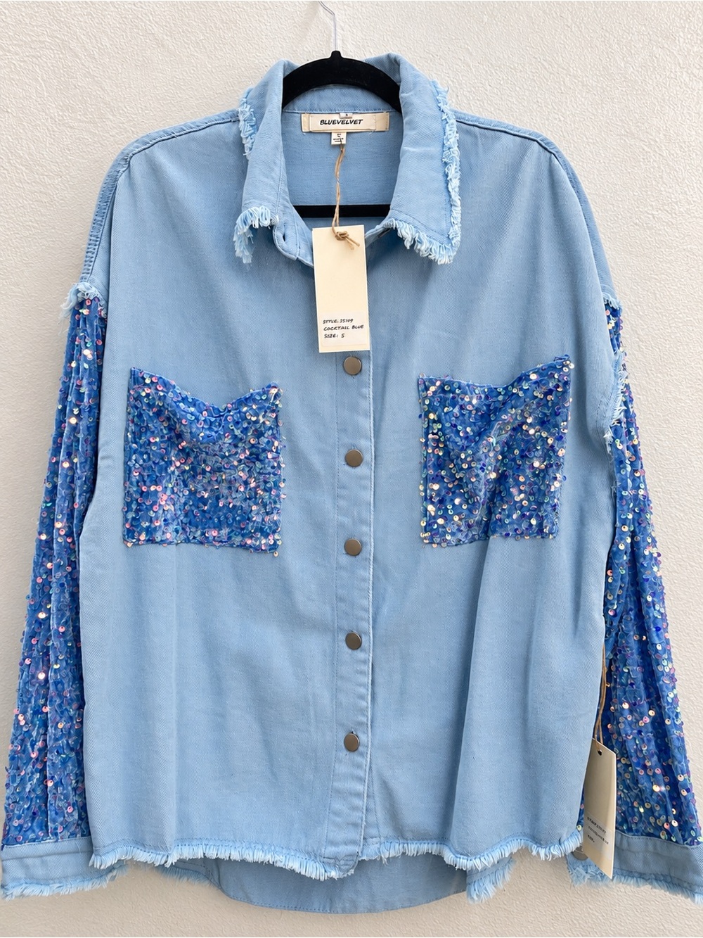Blue Sequin-Pocket Denim Jacket by Bleuvelvet
